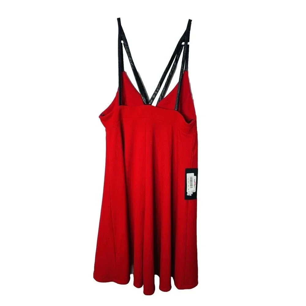 Marciano Strappy Mini Shift Dress Sz M Red Faux Leather Straps Stretch NEW READ